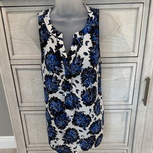 Anne Carson Floral Sleeveless Blouse in Blue and Black